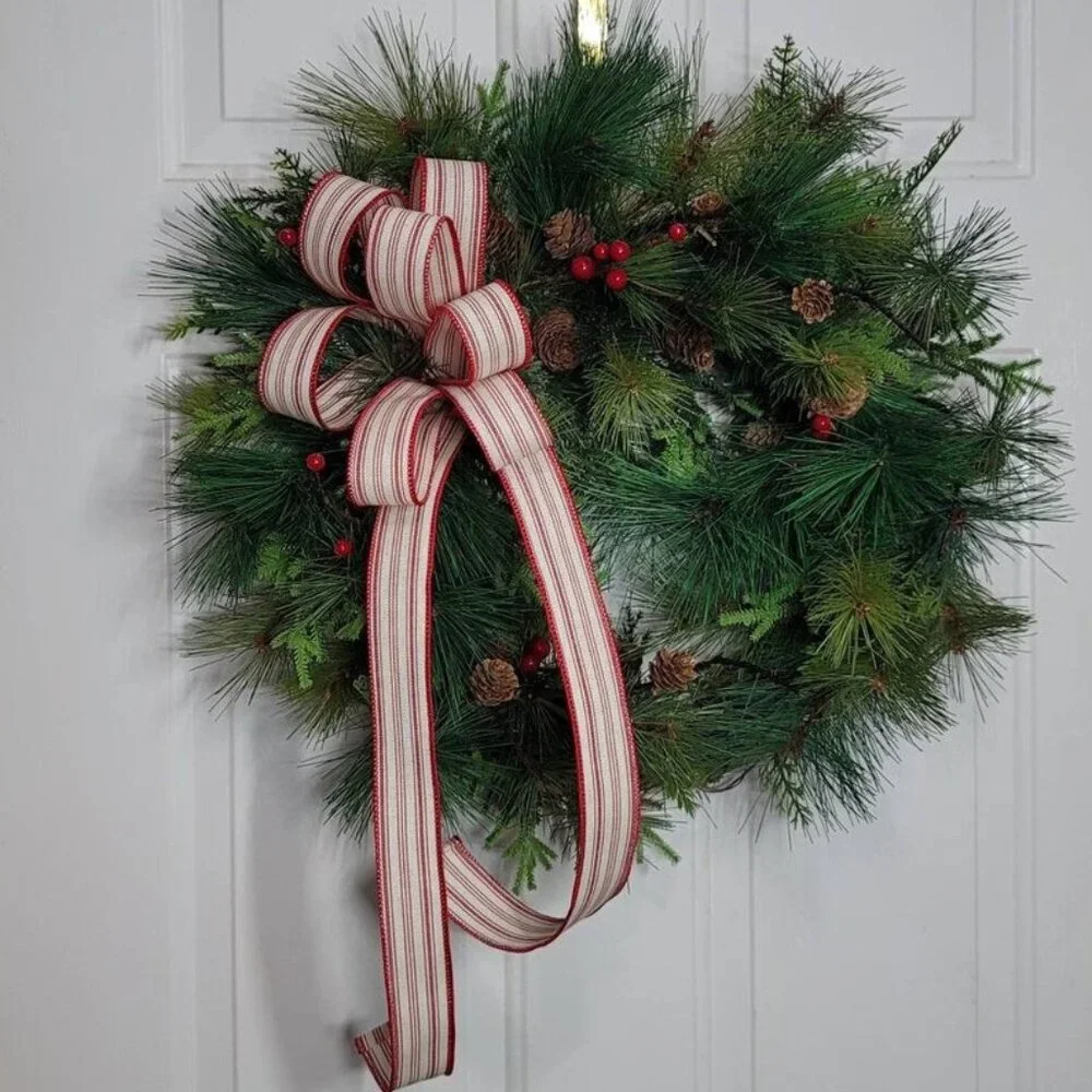 Mixed Pines Winter Wreath, Winter Season Red Berry Pine Farmhouse Rustic Wreath